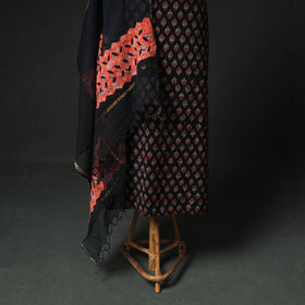 Ajrakh Block Print Natural Dyed Cotton Unstitched Dress Material: Kurta & Dupatta with Jewellery 22