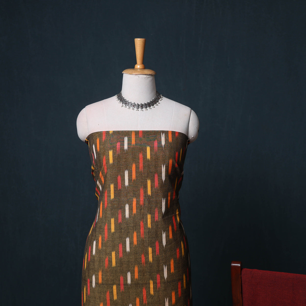 Pochampally Ikat Cotton Unstitched Dress Material: Kurta, Bottom with Dupatta 20