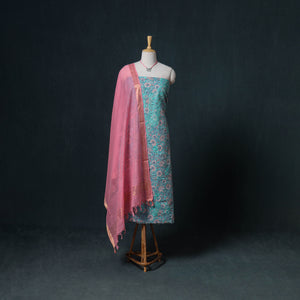 Lucknowi Chikankari Hand Work Unstitched Dress Material: Kurta & Dupatta with Jewellery 06