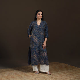 Ajrakh Hand Block Print Natural Dyed Cotton Straight Long Kurta for women 03