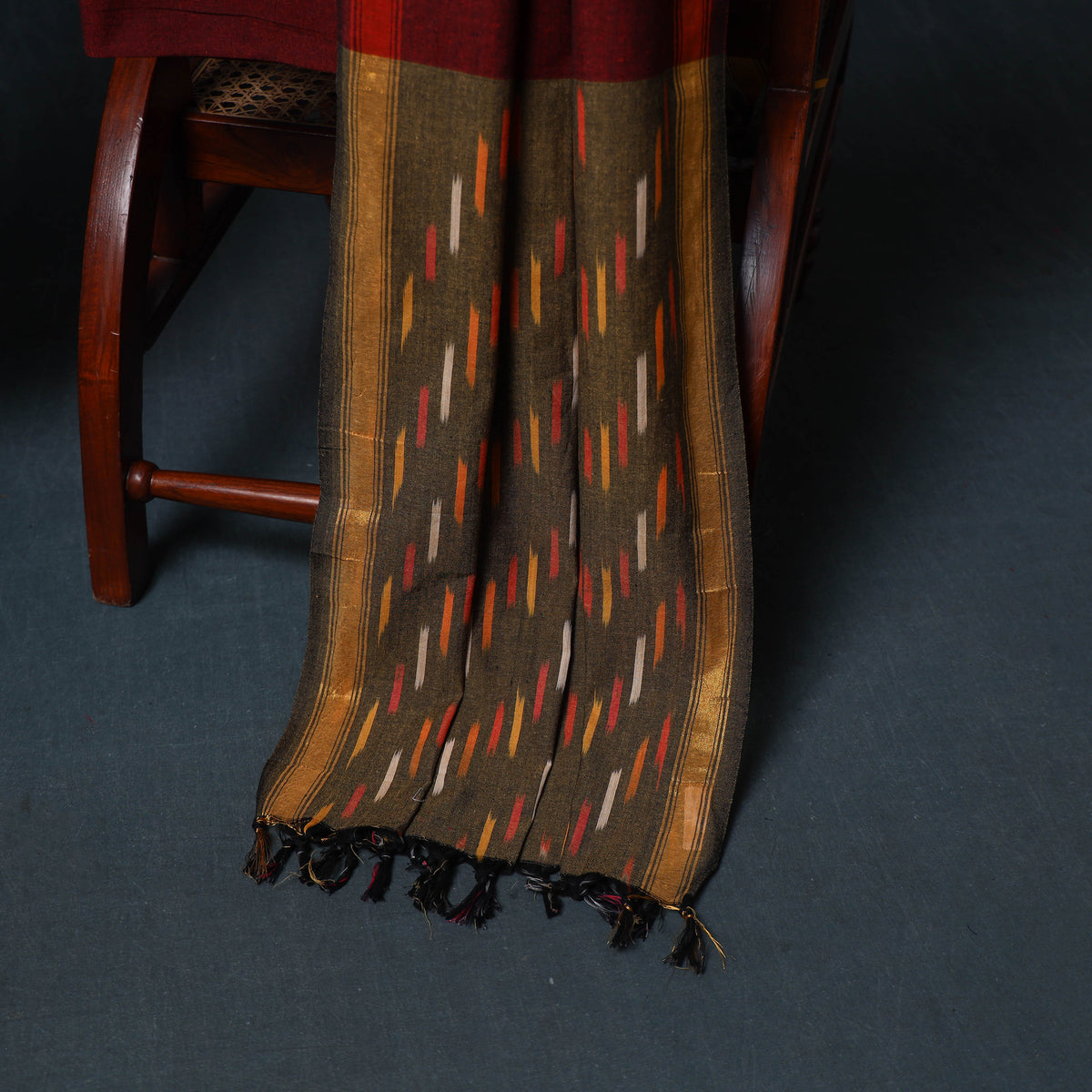 Pochampally Ikat Cotton Unstitched Dress Material: Kurta, Bottom with Dupatta 20