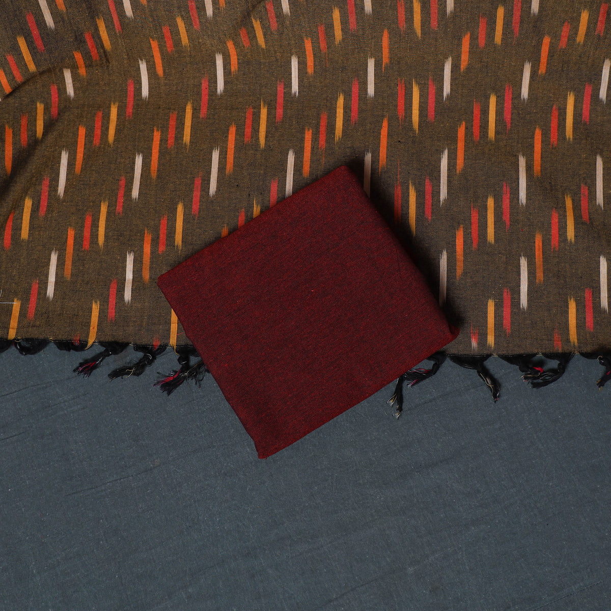 Pochampally Ikat Cotton Unstitched Dress Material: Kurta, Bottom with Dupatta 20