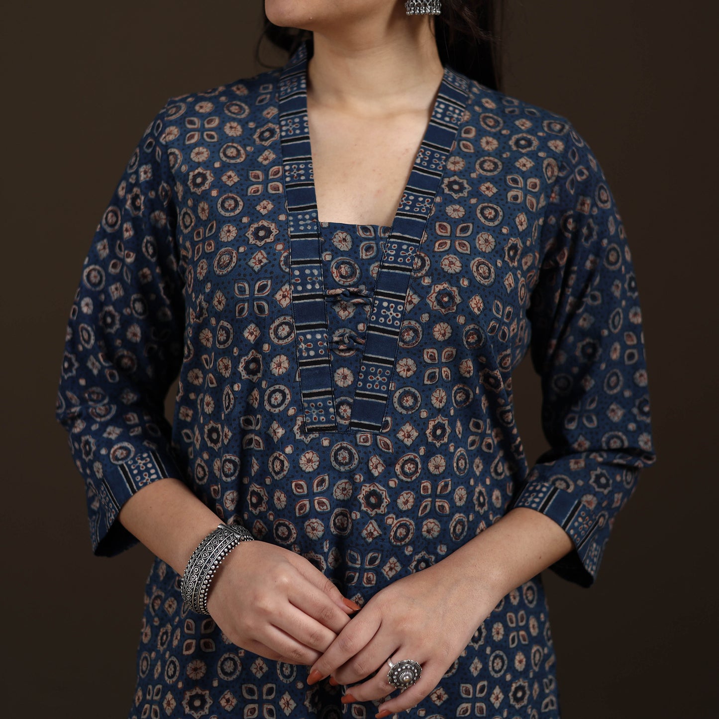 Ajrakh Hand Block Print Natural Dyed Cotton Straight Long Kurta for women 03