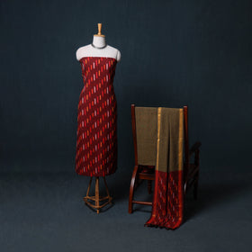 Pochampally Ikat Cotton Unstitched Dress Material: Kurta, Bottom with Dupatta 21