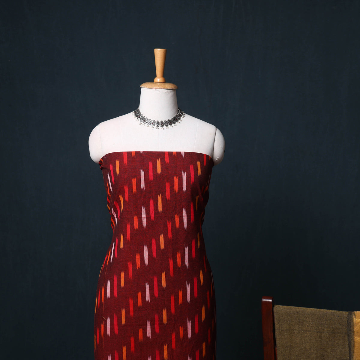 Pochampally Ikat Cotton Unstitched Dress Material: Kurta, Bottom with Dupatta 21