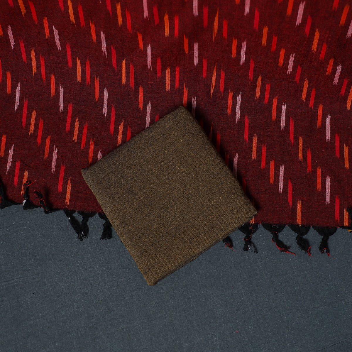 Pochampally Ikat Cotton Unstitched Dress Material: Kurta, Bottom with Dupatta 21