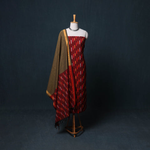 Pochampally Ikat Cotton Unstitched Dress Material: Kurta, Bottom with Dupatta 21