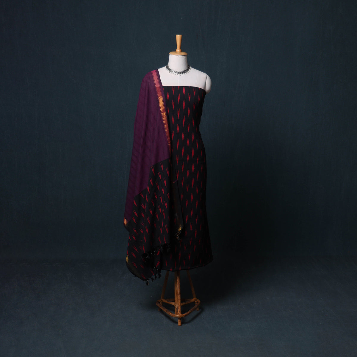 Pochampally Ikat Cotton Unstitched Dress Material: Kurta, Bottom with Dupatta 22