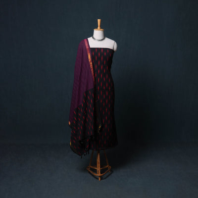 Pochampally Ikat Cotton Unstitched Dress Material: Kurta, Bottom with Dupatta 22