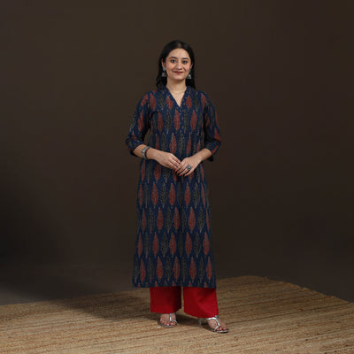 Ajrakh Hand Block Print Natural Dyed Cotton Straight Long Kurta for women 24
