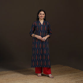 Ajrakh Hand Block Print Natural Dyed Cotton Straight Long Kurta for women 24
