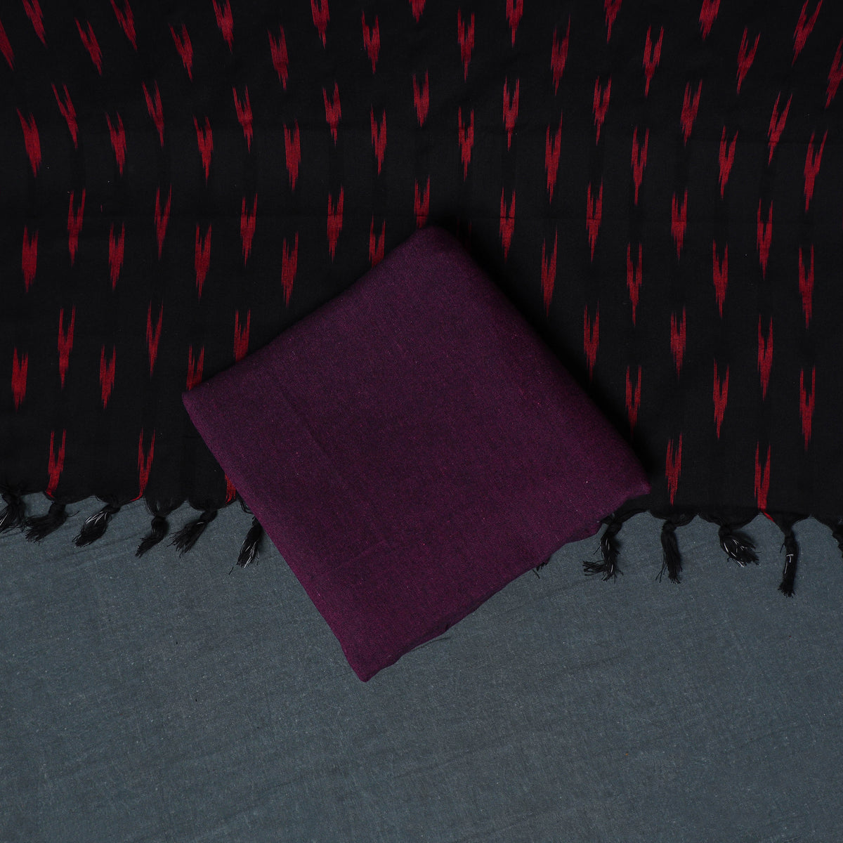 Pochampally Ikat Cotton Unstitched Dress Material: Kurta, Bottom with Dupatta 22