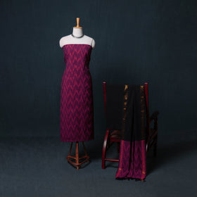 Pochampally Ikat Cotton Unstitched Dress Material: Kurta, Bottom with Dupatta 23