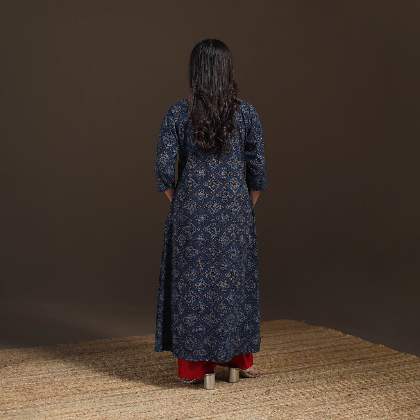 Ajrakh Hand Block Print Natural Dyed Cotton A-Line Long Kurta for women 40