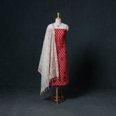 Lucknowi Chikankari Hand Work Unstitched Dress Material: Kurta & Dupatta with Jewellery 08