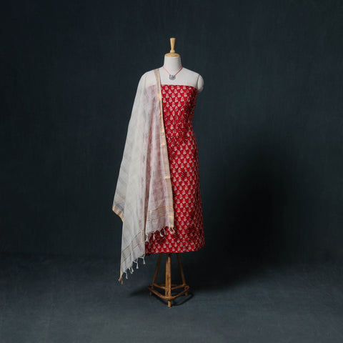 Lucknowi Chikankari Hand Work Unstitched Dress Material: Kurta & Dupatta with Jewellery 08