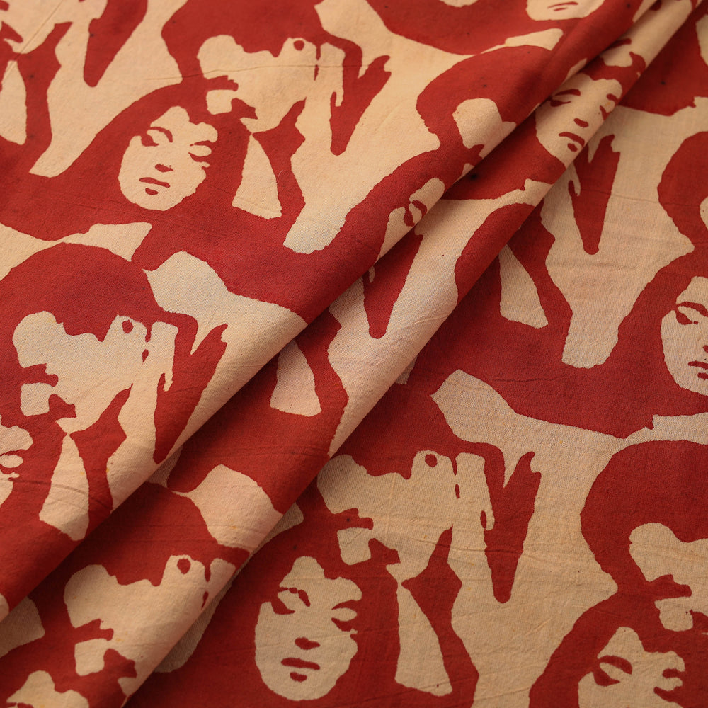 Red - Bindaas Natural Dyed Cotton Block Print Fabric 07