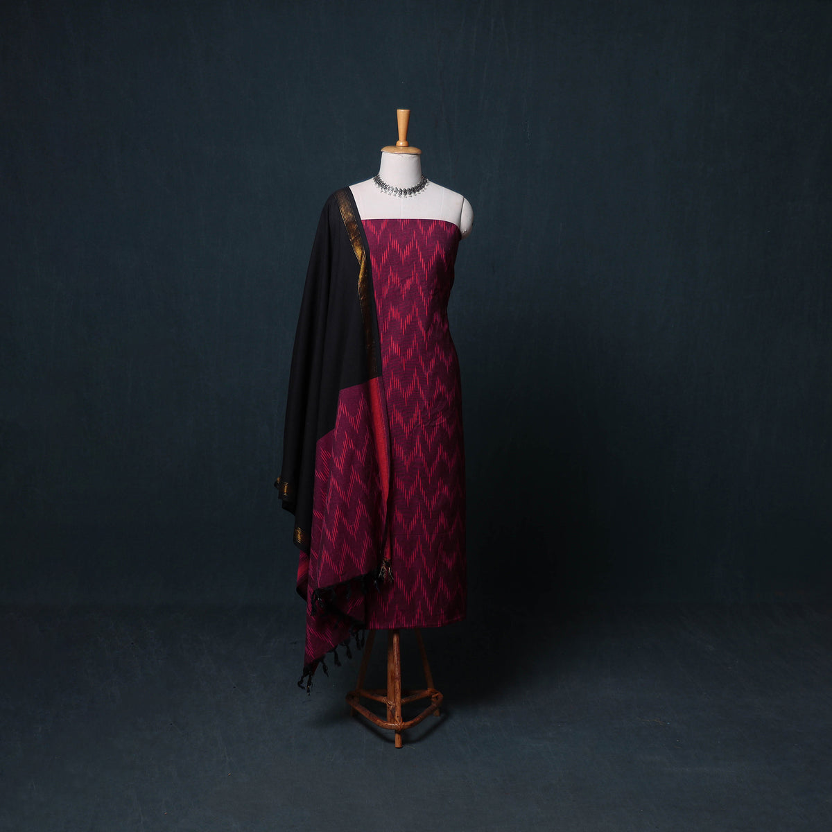 Pochampally Ikat Cotton Unstitched Dress Material: Kurta, Bottom with Dupatta 23