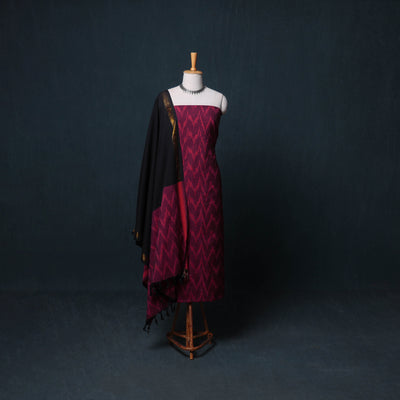 Pochampally Ikat Cotton Unstitched Dress Material: Kurta, Bottom with Dupatta 23