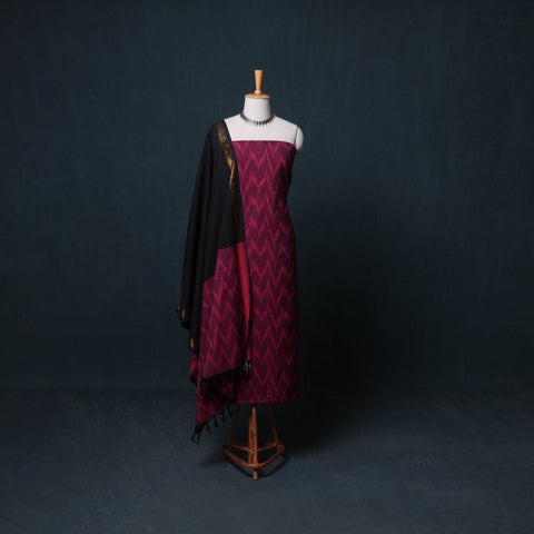 Pochampally Ikat Cotton Unstitched Dress Material: Kurta, Bottom with Dupatta 23