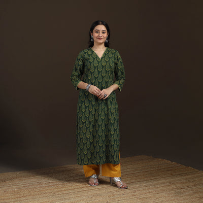 Ajrakh Hand Block Print Natural Dyed Cotton Thread Work Straight Long Kurta for women 06