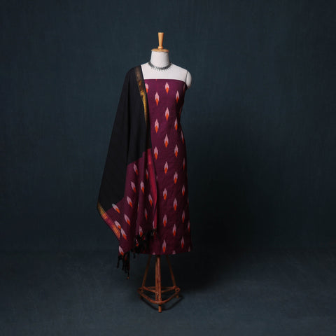 Pochampally Ikat Cotton Unstitched Dress Material: Kurta, Bottom with Dupatta 24