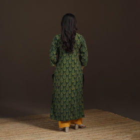 Ajrakh Hand Block Print Natural Dyed Cotton Thread Work Straight Long Kurta for women 06