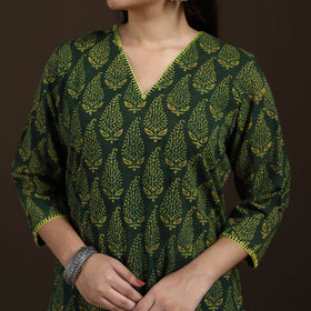 Ajrakh Hand Block Print Natural Dyed Cotton Thread Work Straight Long Kurta for women 06