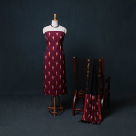 Pochampally Ikat Cotton Unstitched Dress Material: Kurta, Bottom with Dupatta 24