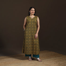 Ajrakh Hand Block Print Natural Dyed Cotton Sleeveless A-Line Long Kurta for women 32