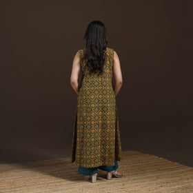 Ajrakh Hand Block Print Natural Dyed Cotton Sleeveless A-Line Long Kurta for women 32