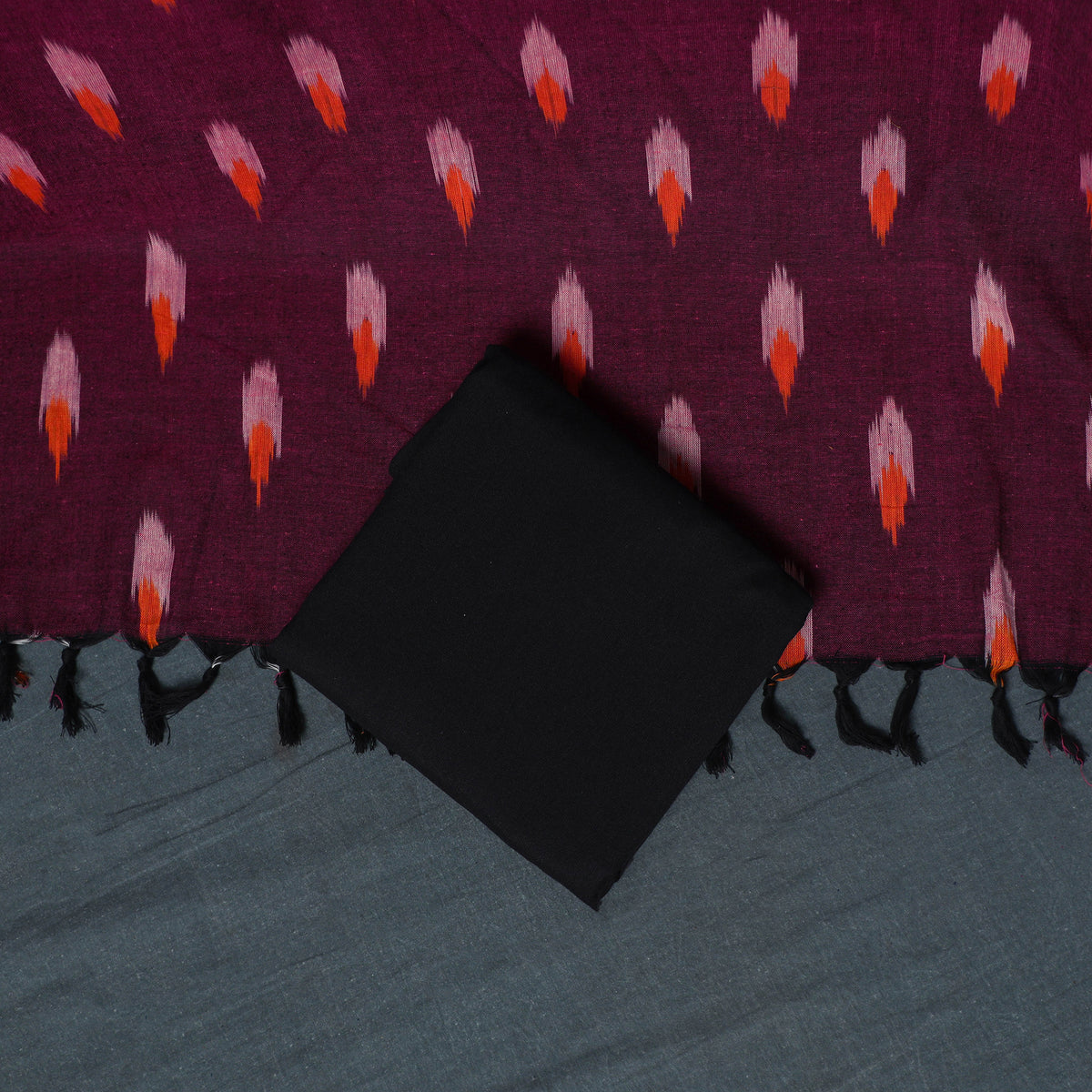 Pochampally Ikat Cotton Unstitched Dress Material: Kurta, Bottom with Dupatta 24