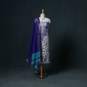 Lucknowi Chikankari Hand Work Unstitched Dress Material: Kurta & Dupatta with Jewellery 09