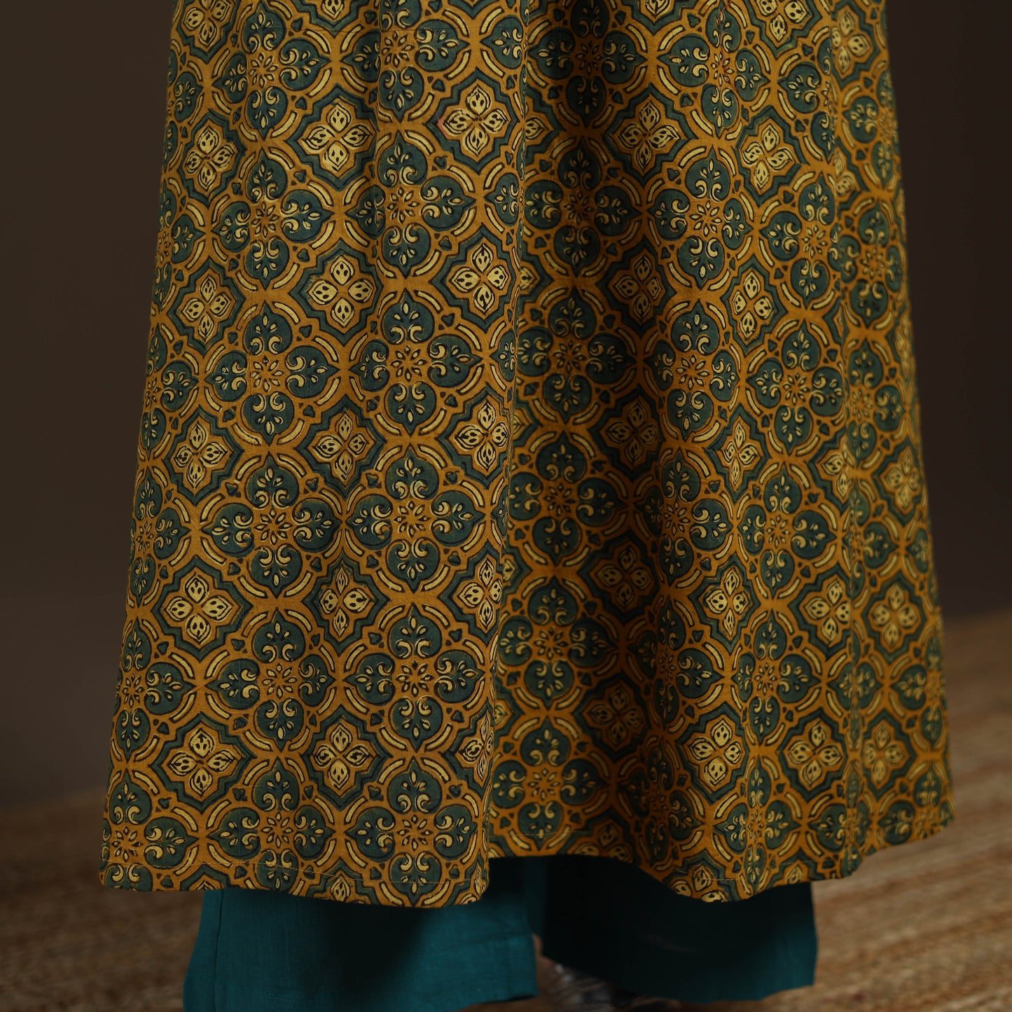 Ajrakh Hand Block Print Natural Dyed Cotton Sleeveless A-Line Long Kurta for women 32