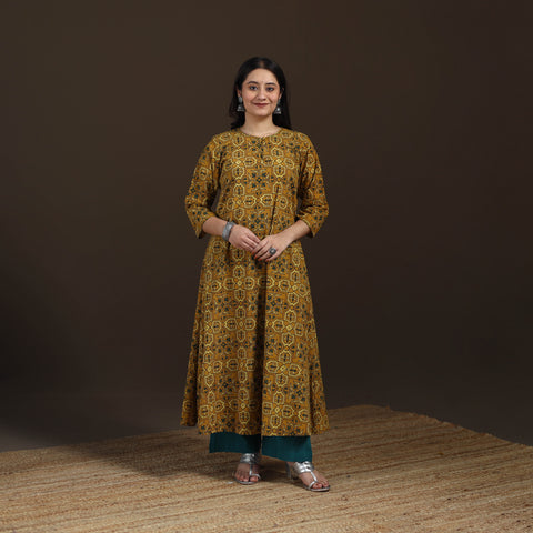Ajrakh Hand Block Print Natural Dyed Cotton A-Line Long Kurta for women 39