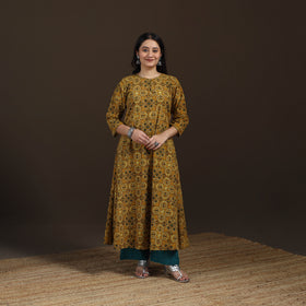 Ajrakh Hand Block Print Natural Dyed Cotton A-Line Long Kurta for women 39