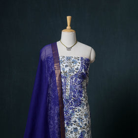 Lucknowi Chikankari Hand Work Unstitched Dress Material: Kurta & Dupatta with Jewellery 09