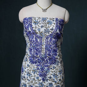 Lucknowi Chikankari Hand Work Unstitched Dress Material: Kurta & Dupatta with Jewellery 09