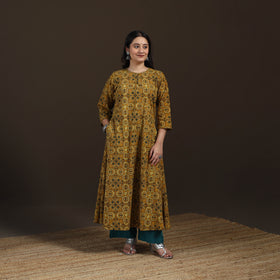 Ajrakh Hand Block Print Natural Dyed Cotton A-Line Long Kurta for women 39