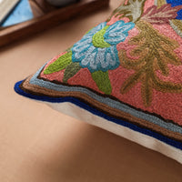 Peach - Original Chain Stitch Crewel Wool Thread Hand Embroidery Cushion Cover