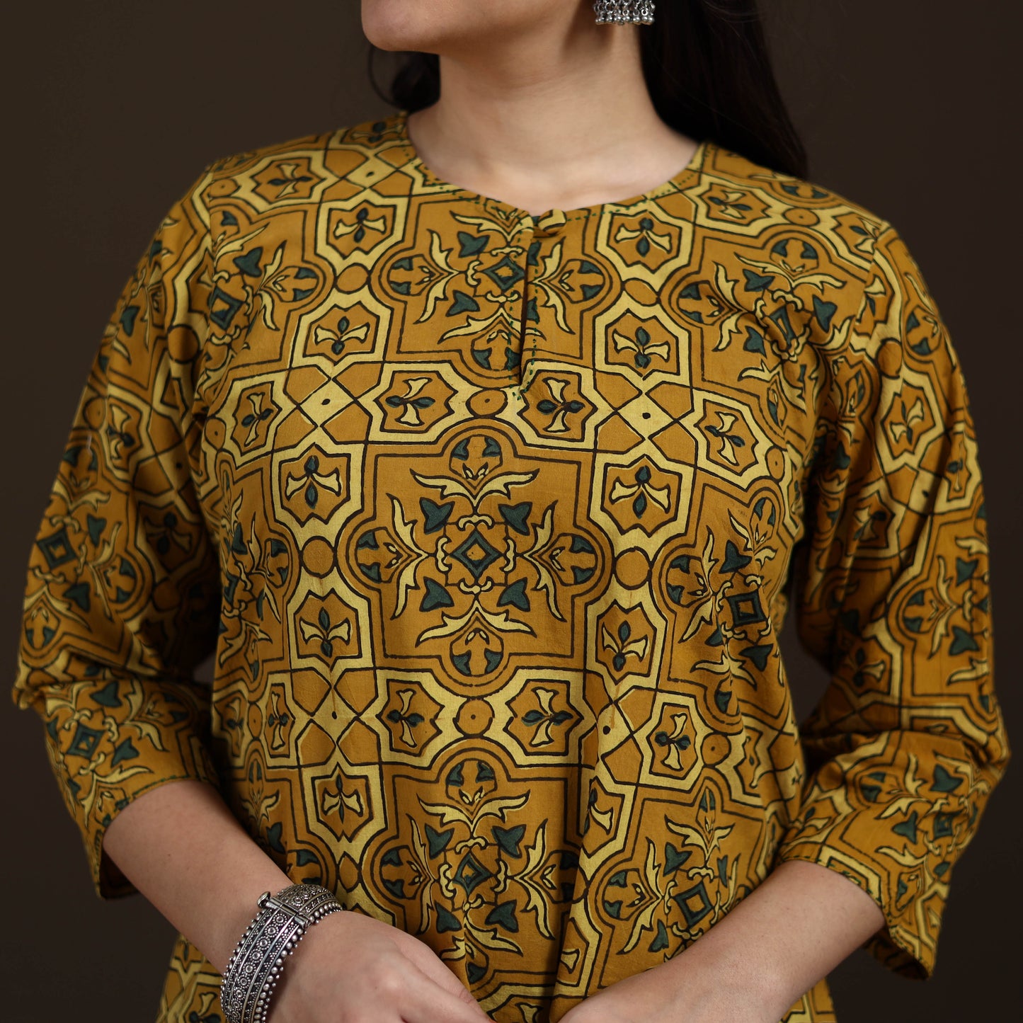 Ajrakh Hand Block Print Natural Dyed Cotton A-Line Long Kurta for women 39
