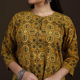 Ajrakh Hand Block Print Natural Dyed Cotton A-Line Long Kurta for women 39