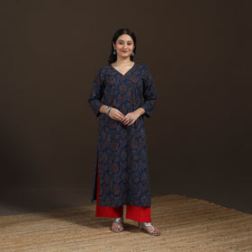 Ajrakh Hand Block Print Natural Dyed Cotton Straight Long Kurta for women 17