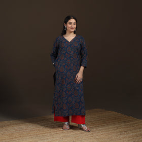 Ajrakh Hand Block Print Natural Dyed Cotton Straight Long Kurta for women 17