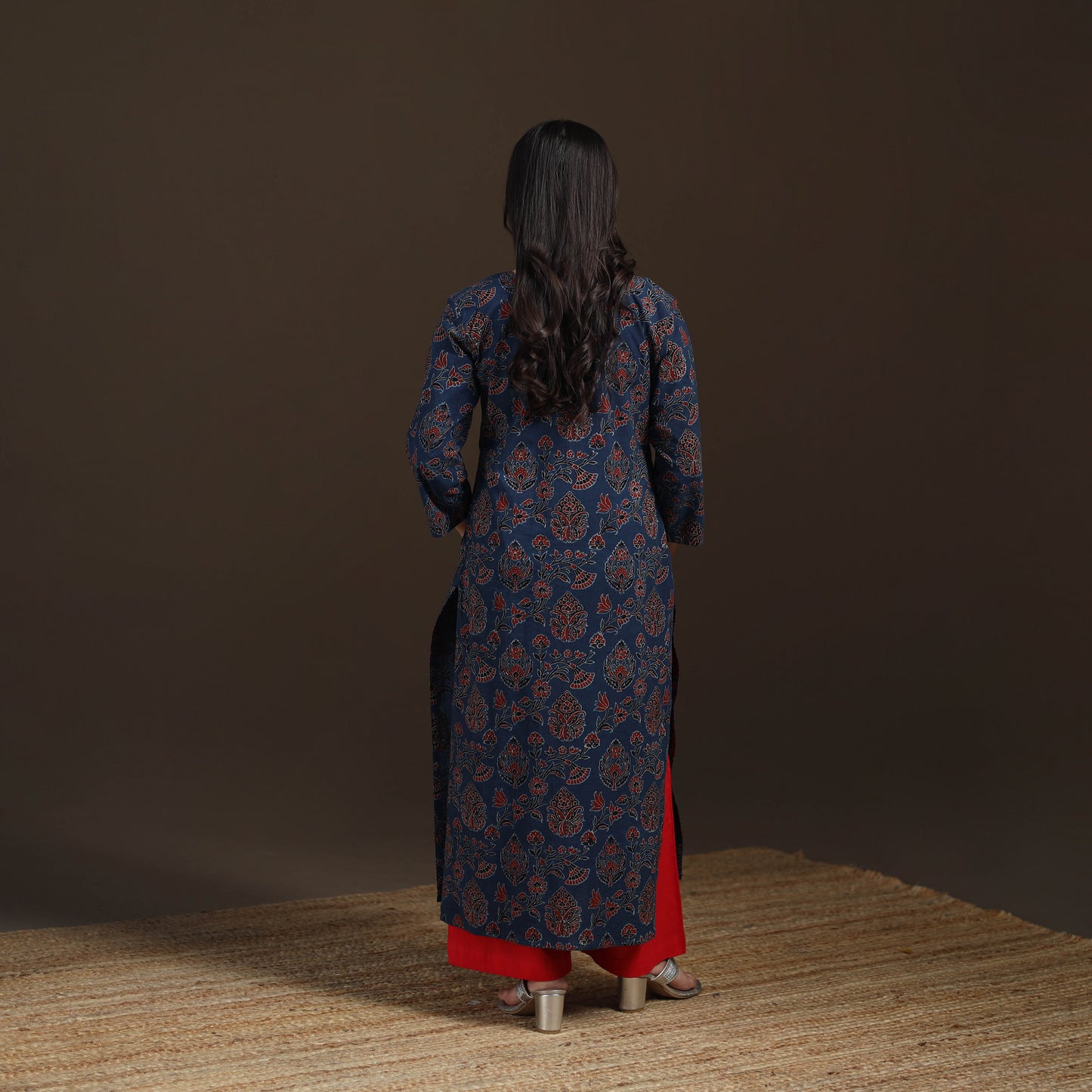Ajrakh Hand Block Print Natural Dyed Cotton Straight Long Kurta for women 17