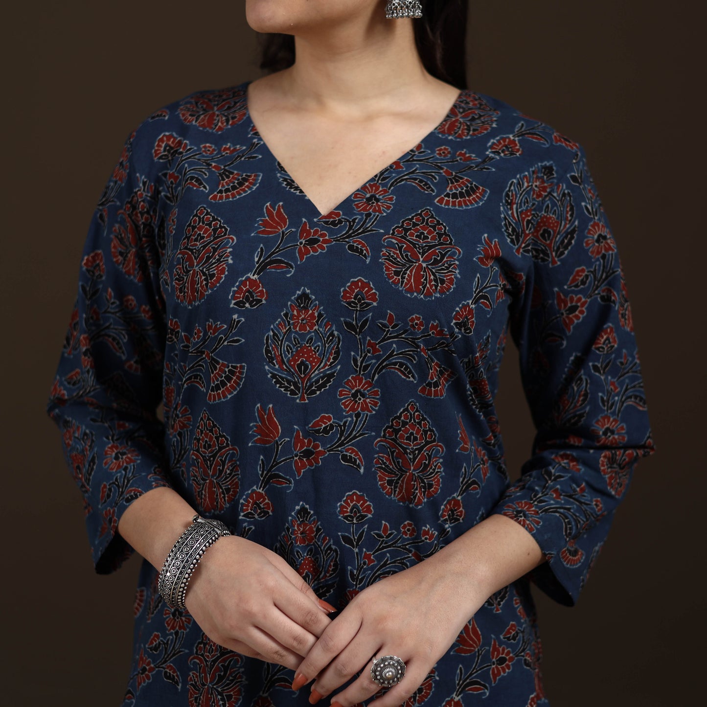 Ajrakh Hand Block Print Natural Dyed Cotton Straight Long Kurta for women 17