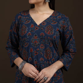 Ajrakh Hand Block Print Natural Dyed Cotton Straight Long Kurta for women 17