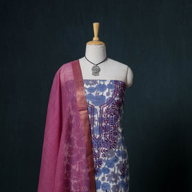 Lucknowi Chikankari Hand Work Unstitched Dress Material: Kurta & Dupatta with Jewellery 10