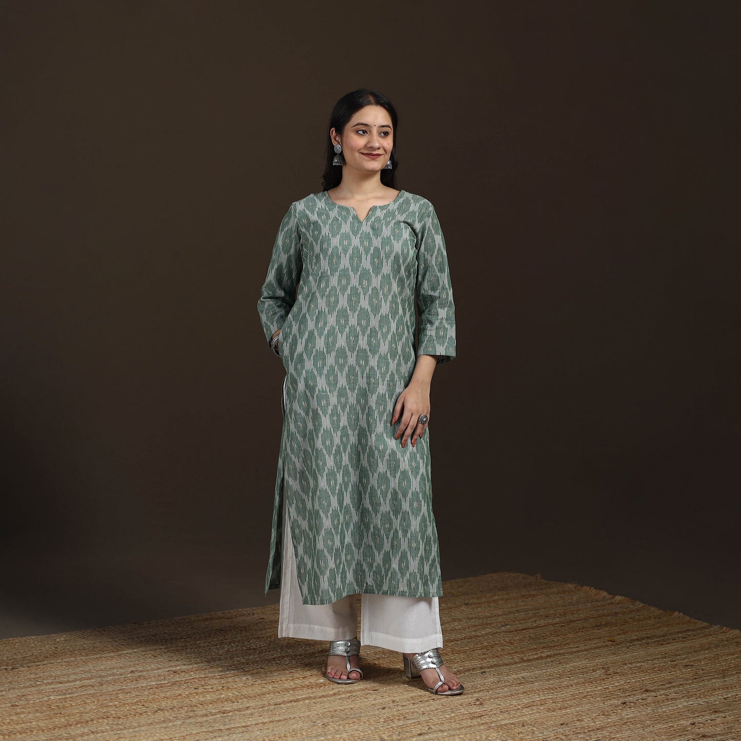 Pochampally Ikat Cotton Straight Long Kurta for Women 18