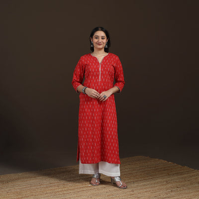 Sequin Work Pochampally Ikat Cotton Straight Long Kurta for Women 26